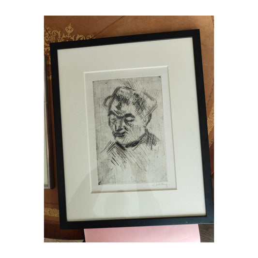 Portrait du sculpteur Léopold Kretz – Pointe sèche monotype signé Simon Goldberg
