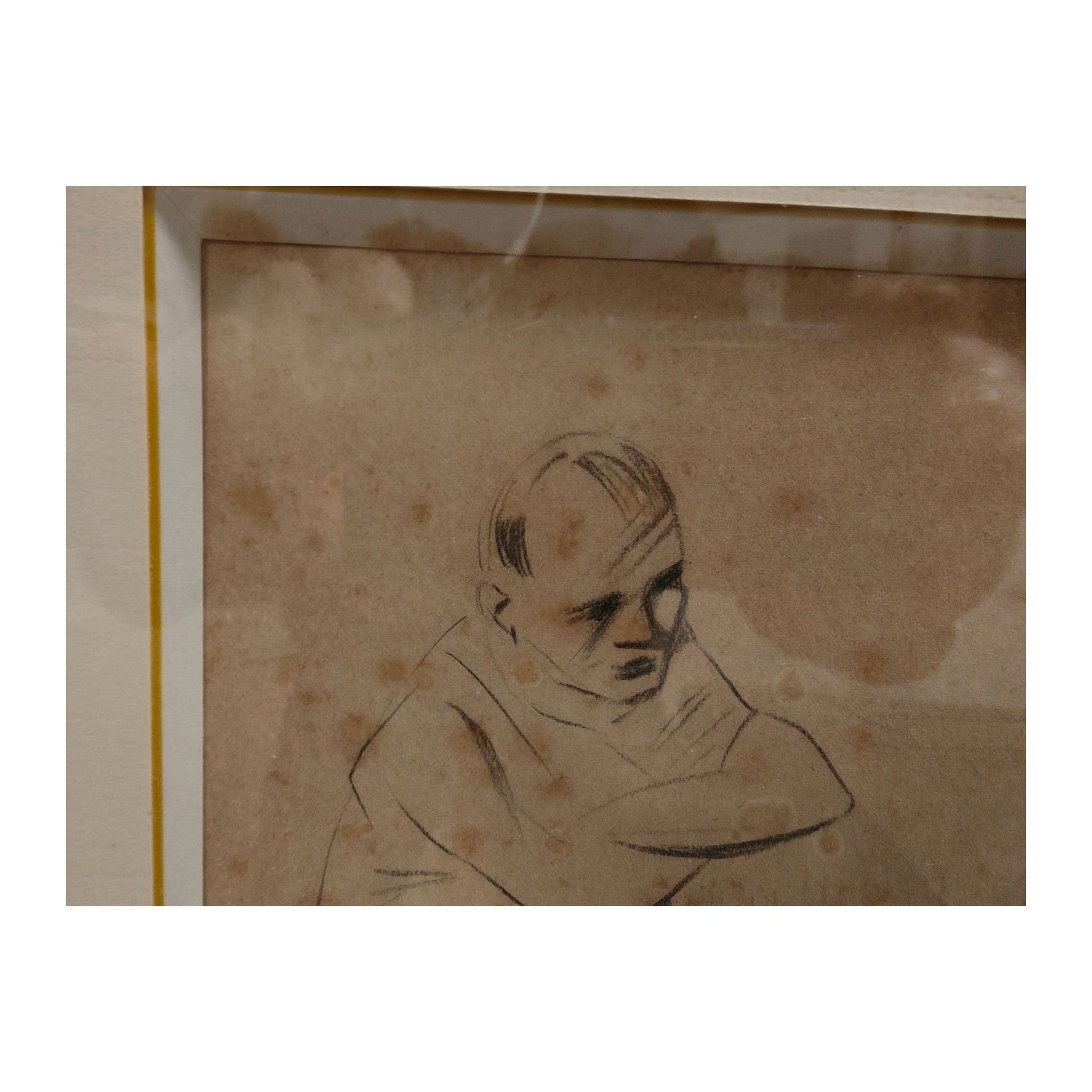  Dessin ancien "La Conversation" de Jean-Louis Forain, légèrement jauni, bien encadré 