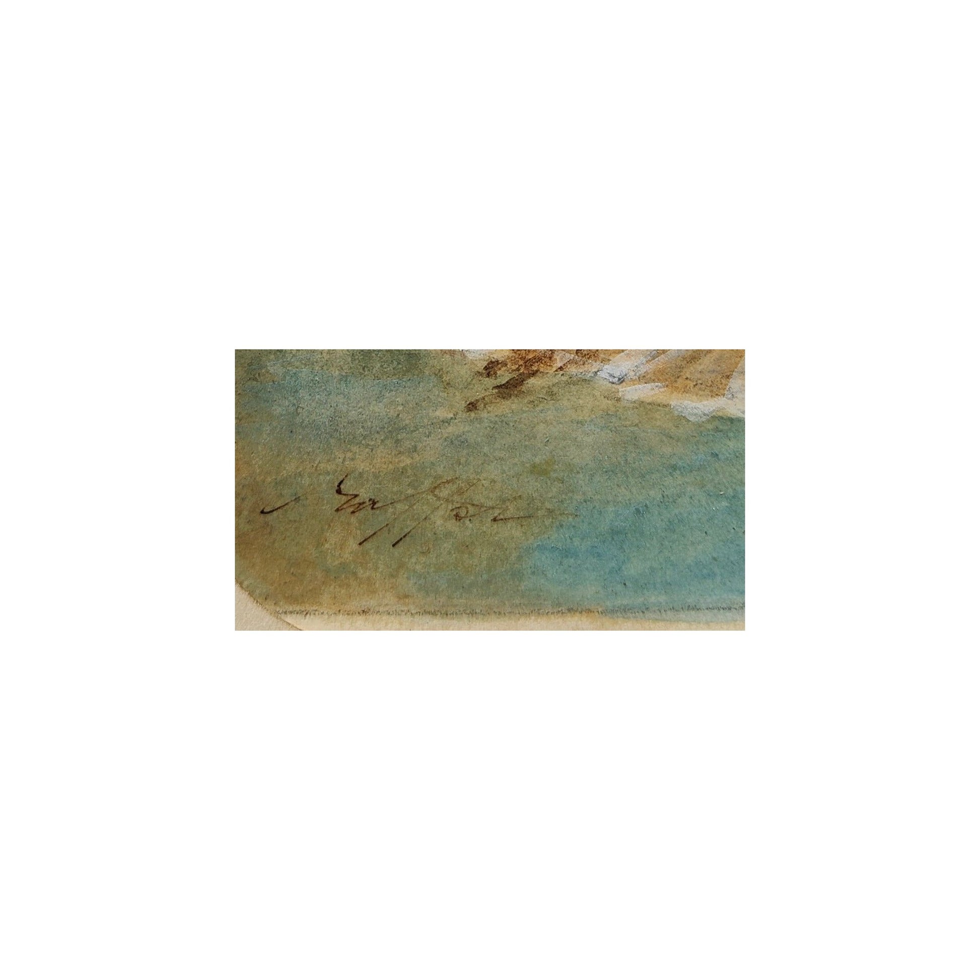 Aquarelle signée d’Auguste Raffet représentant le portrait d’une jeune femme à la longue chevelure, intitulée Portrait à la coiffure et présentée dans un encadrement soigné