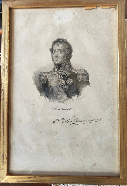 Lithographie du XIXᵉ siècle par François Séraphin Delpech représentant Louis Auguste Victor de Ghaisne de Bourmont, œuvre encadrée sur l’histoire du Premier Empire.