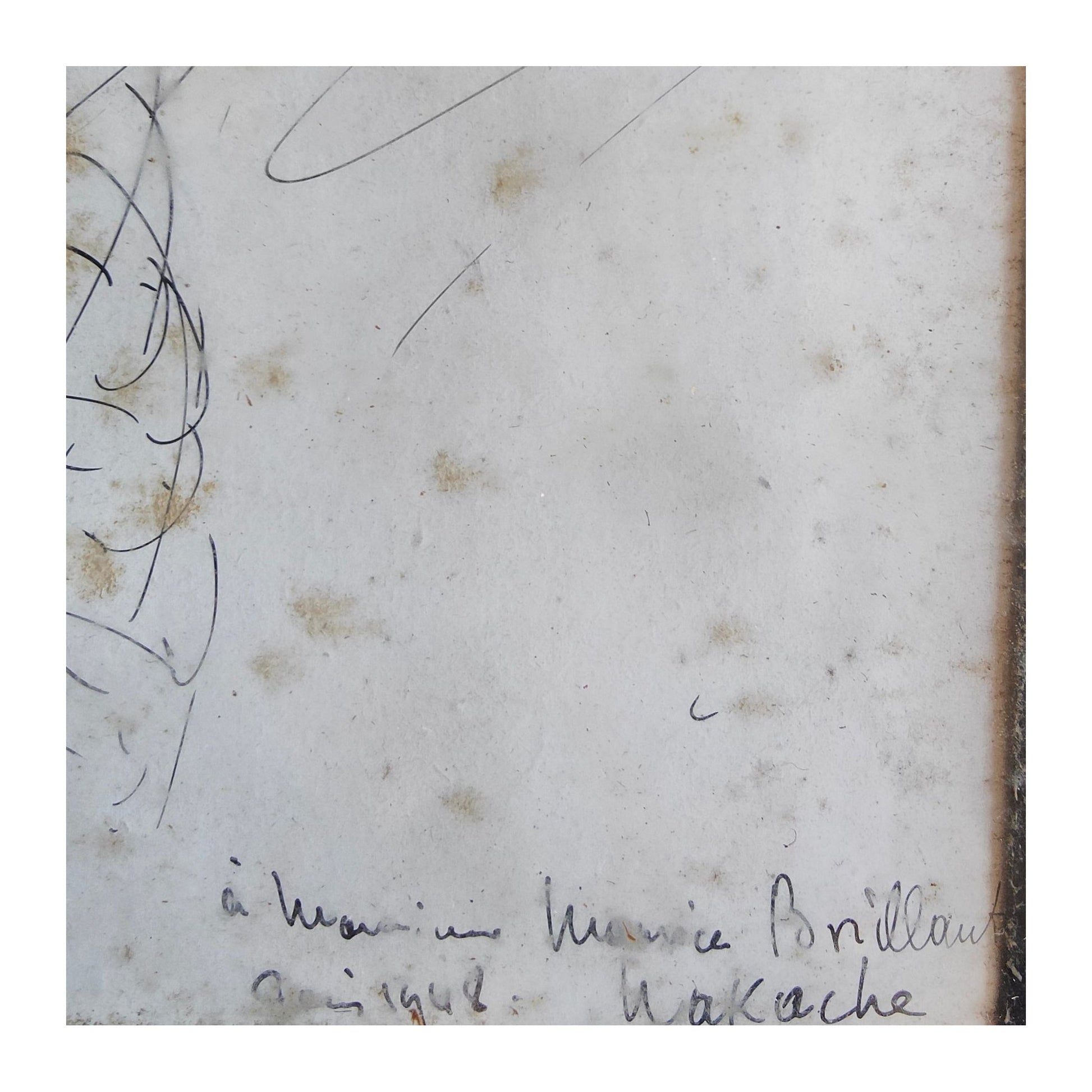 Dessin à l’encre intitulé Le Crucifié par Armand Nakache, signé et daté 1948, œuvre encadrée au format 46 x 52 cm