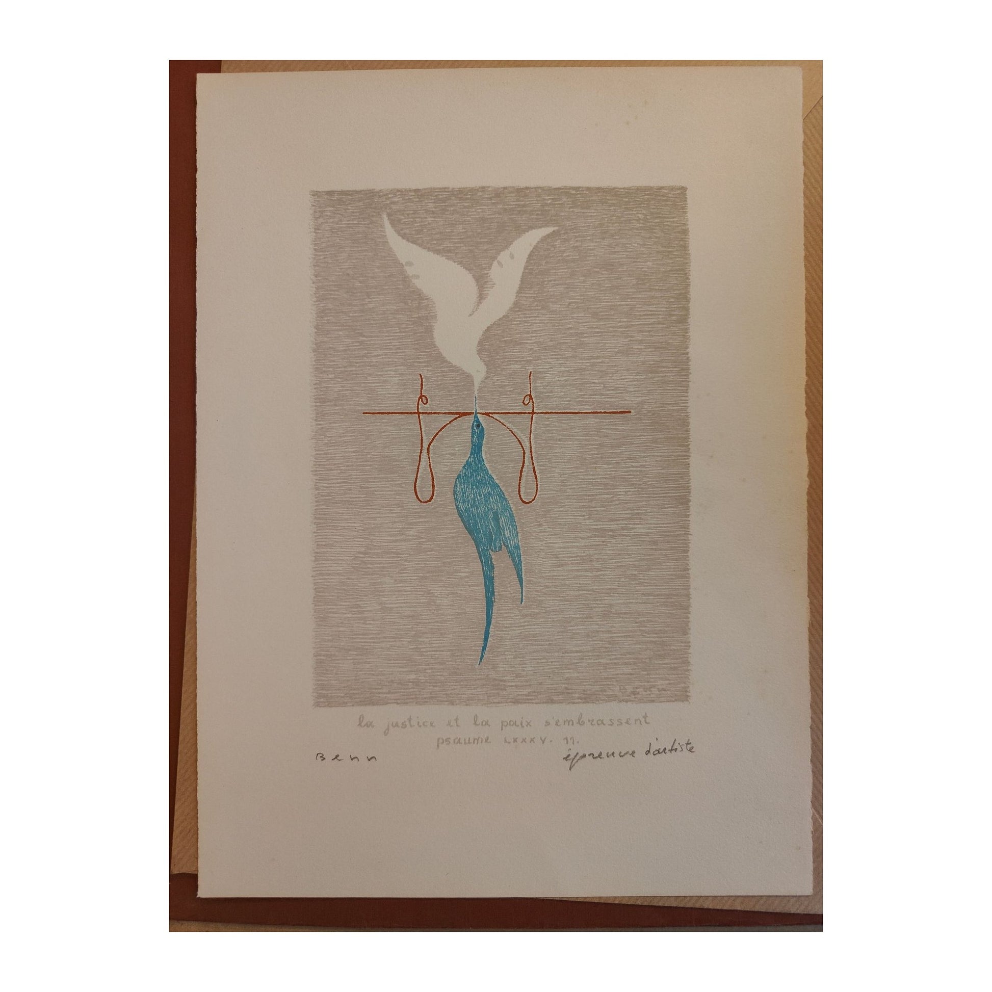 Image traitée - la justice et la paix s'embrassent- BENN (Rabinowicz Bentsion 1905-1989)