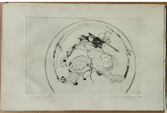 Gravure abstraite en noir et blanc de Serge Kantorowitz, eau-forte originale épreuve d’artiste signée et justifiée
