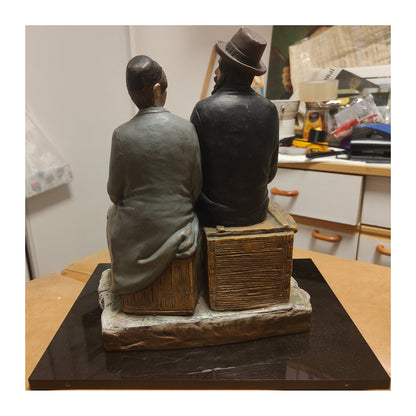 Image traitée - Superbe et rare Groupe en Terre Cuite Polychrome - un père juif et son fils– Bernhard Bloch