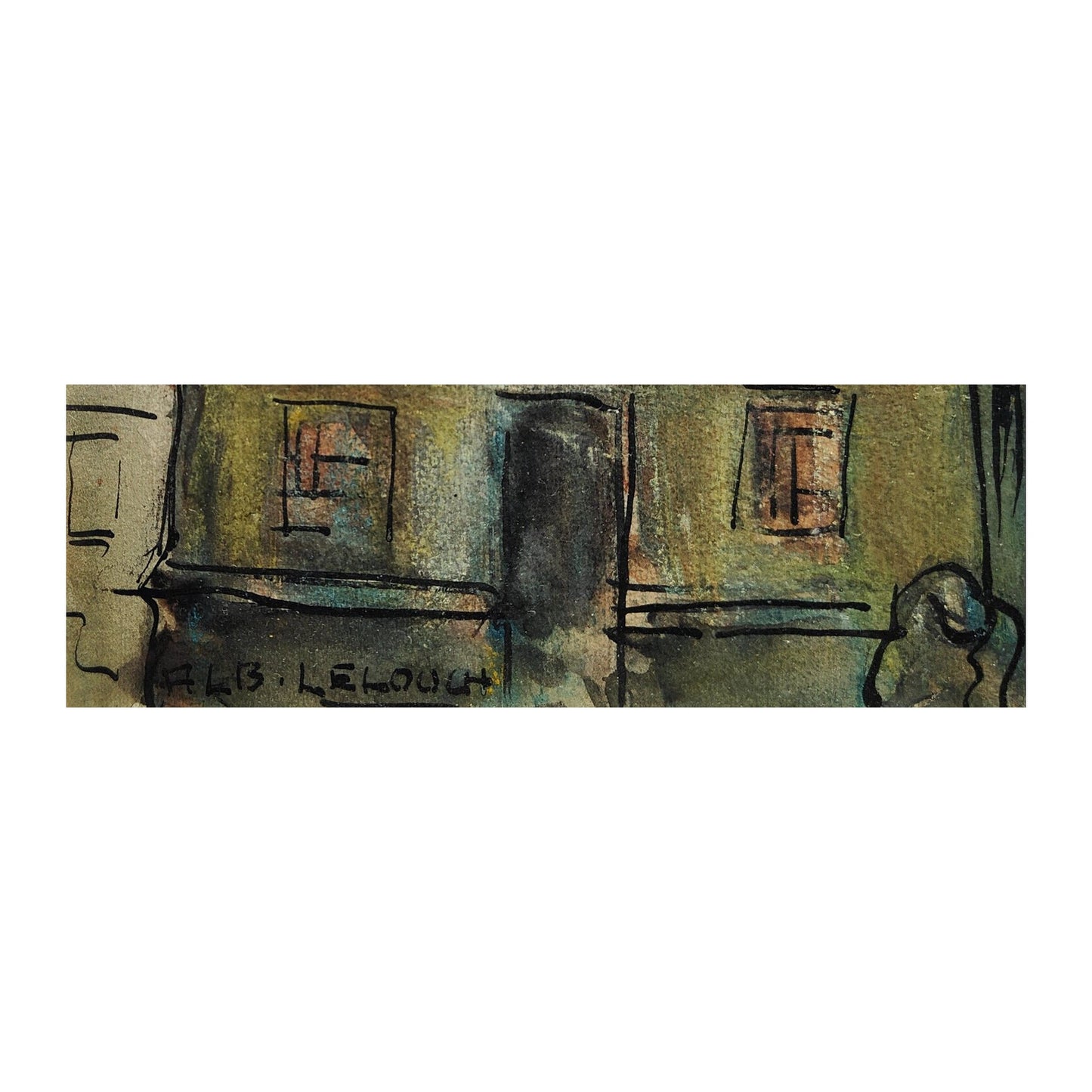 Aquarelle signée d’Albert Lelouch intitulée Le Village, représentant un paysage de village, bien encadrée avec dimensions indiquées cadre compris