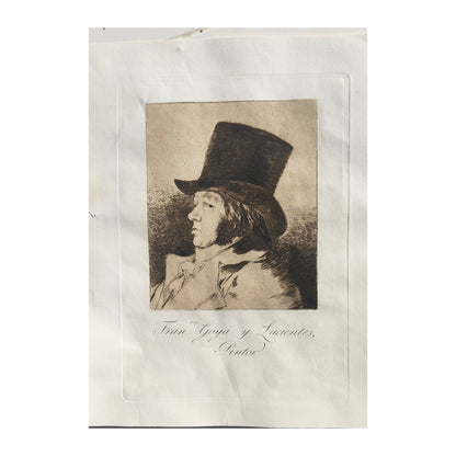 Image traitée - Eau-forte de Francisco de Goya autoportrait- les caprices– Cadre ancien XIXe