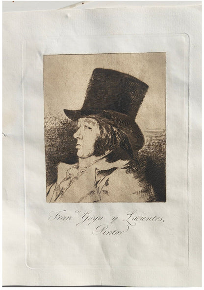 Image traitée - Eau-forte de Francisco de Goya autoportrait- les caprices– Cadre ancien XIXe