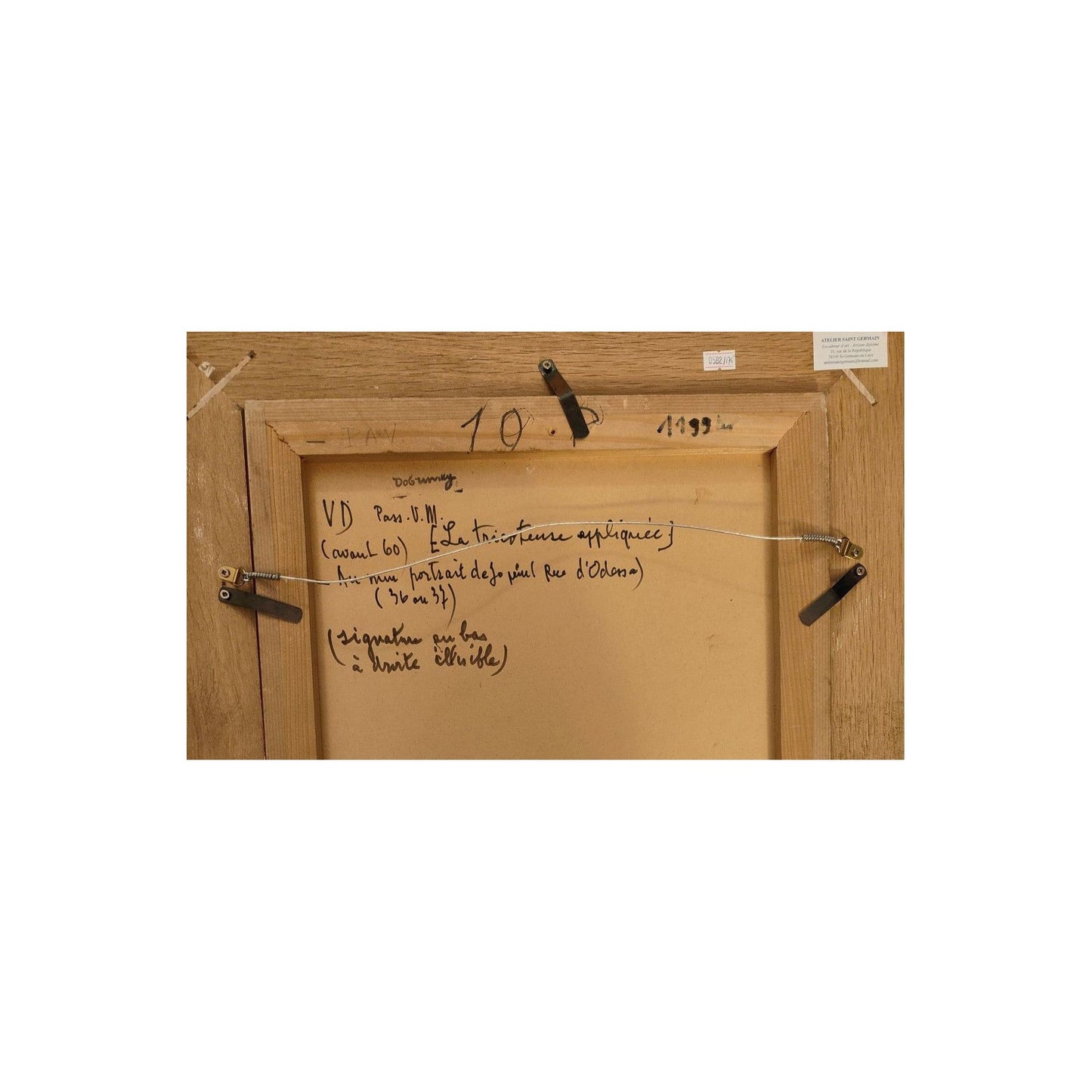 Huile sur toile "La tricoteuse appliquée" par Isaac Dobrinski, portrait de femme tricotant, tableau encadré 