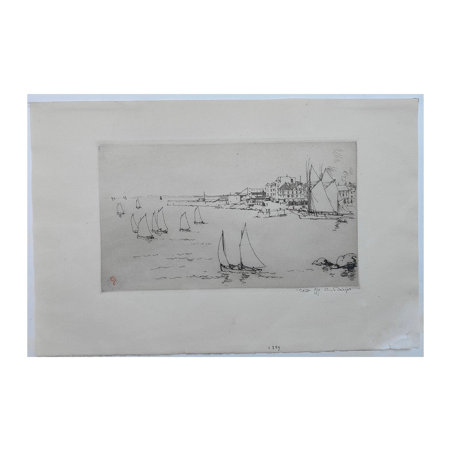 Image traitée - Eugène Béjot (1867-1931) Les Sardiniers de Concarneau, 1927  Eau-forte originale, épreuve avant le trait carré