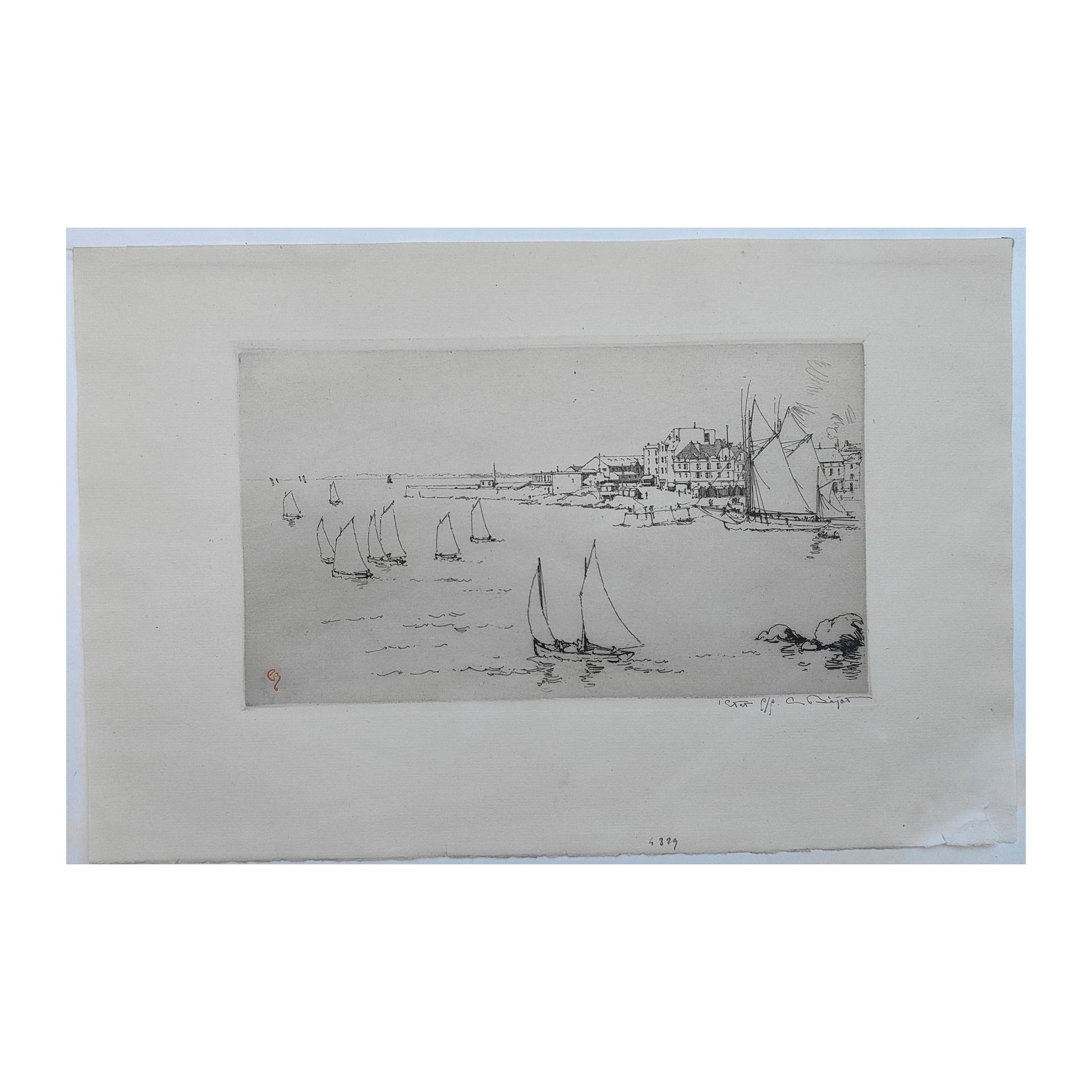 Image traitée - Eugène Béjot (1867-1931) Les Sardiniers de Concarneau, 1927  Eau-forte originale, épreuve avant le trait carré