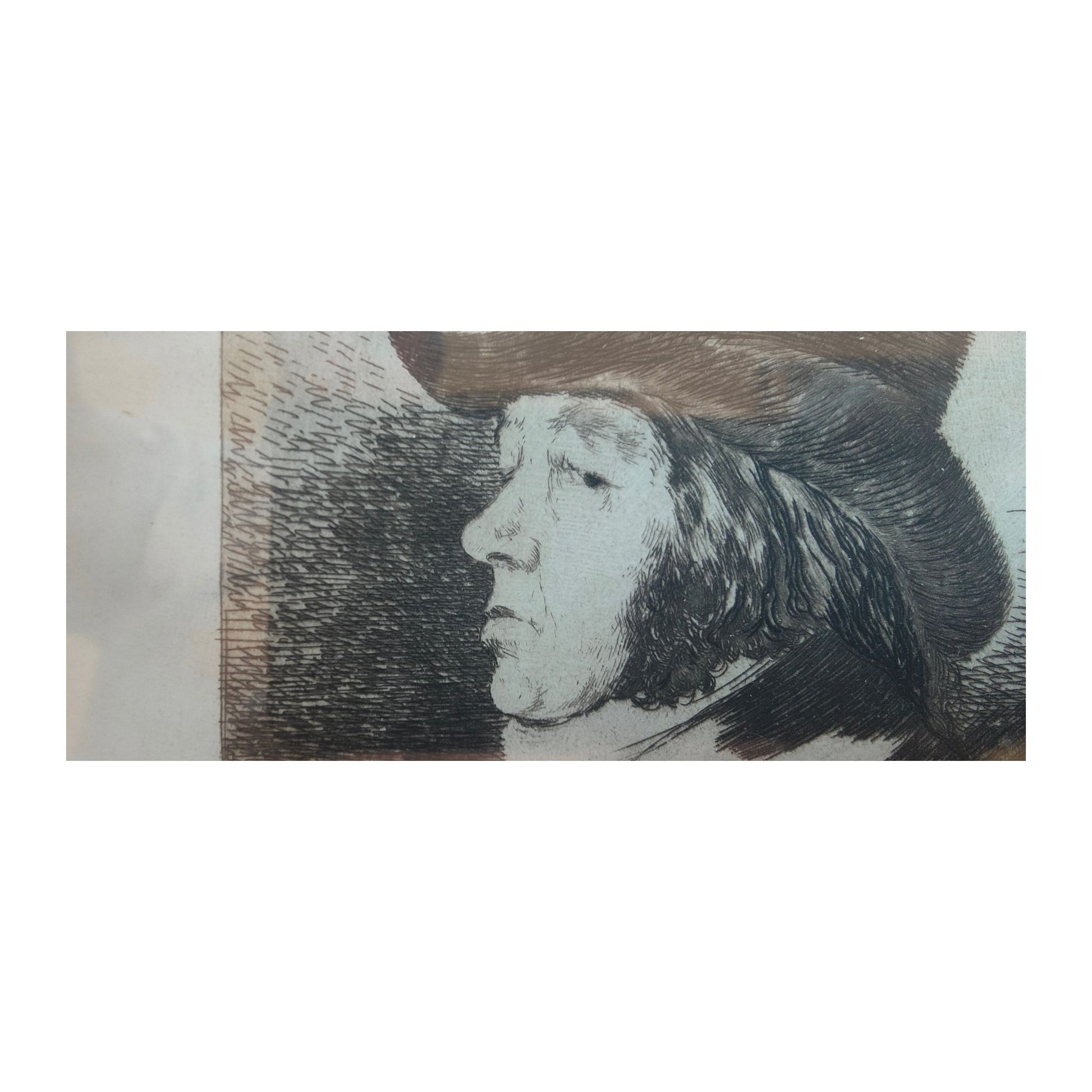Image traitée - Eau-forte de Francisco de Goya autoportrait- les caprices– Cadre ancien XIXe