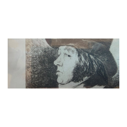 Image traitée - Eau-forte de Francisco de Goya autoportrait- les caprices– Cadre ancien XIXe