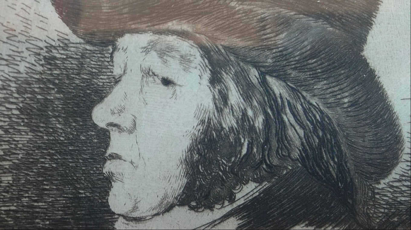 Image traitée - Eau-forte de Francisco de Goya autoportrait- les caprices– Cadre ancien XIXe