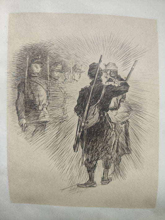 Scènes Militaires gravure Pierre Georges Jeanniot (1848-1934) soldats batailles et uniformes scènes historiques art graphique XIXe-XXe siècle
