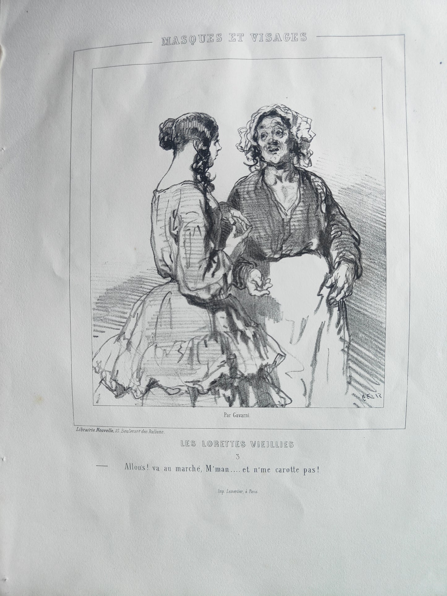 Les Lorette Vieillies série de 5 lithographies Paul Gavarni personnages féminins scènes de rue art graphique XIXe siècle
