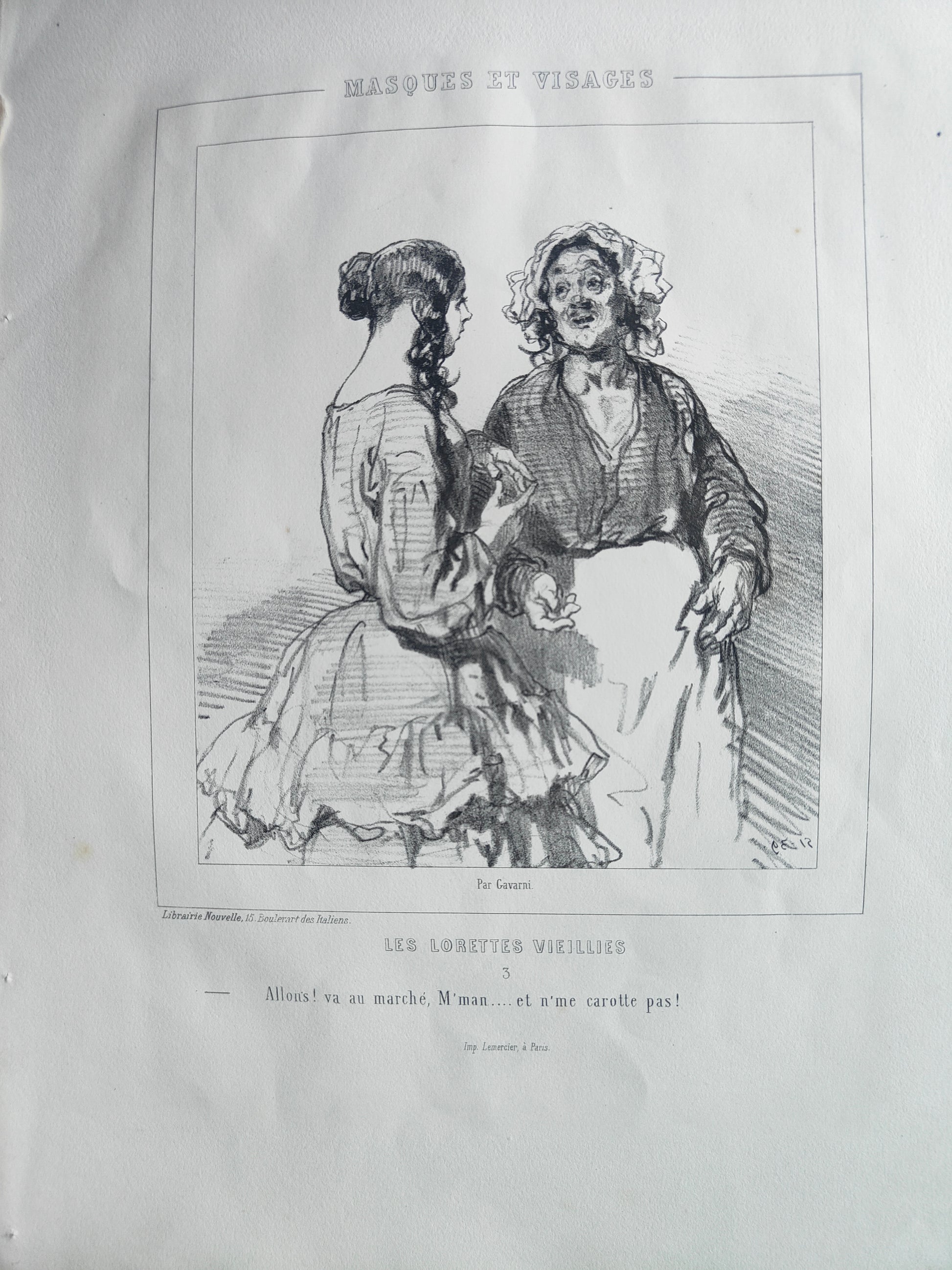 Les Lorette Vieillies série de 5 lithographies Paul Gavarni personnages féminins scènes de rue art graphique XIXe siècle
