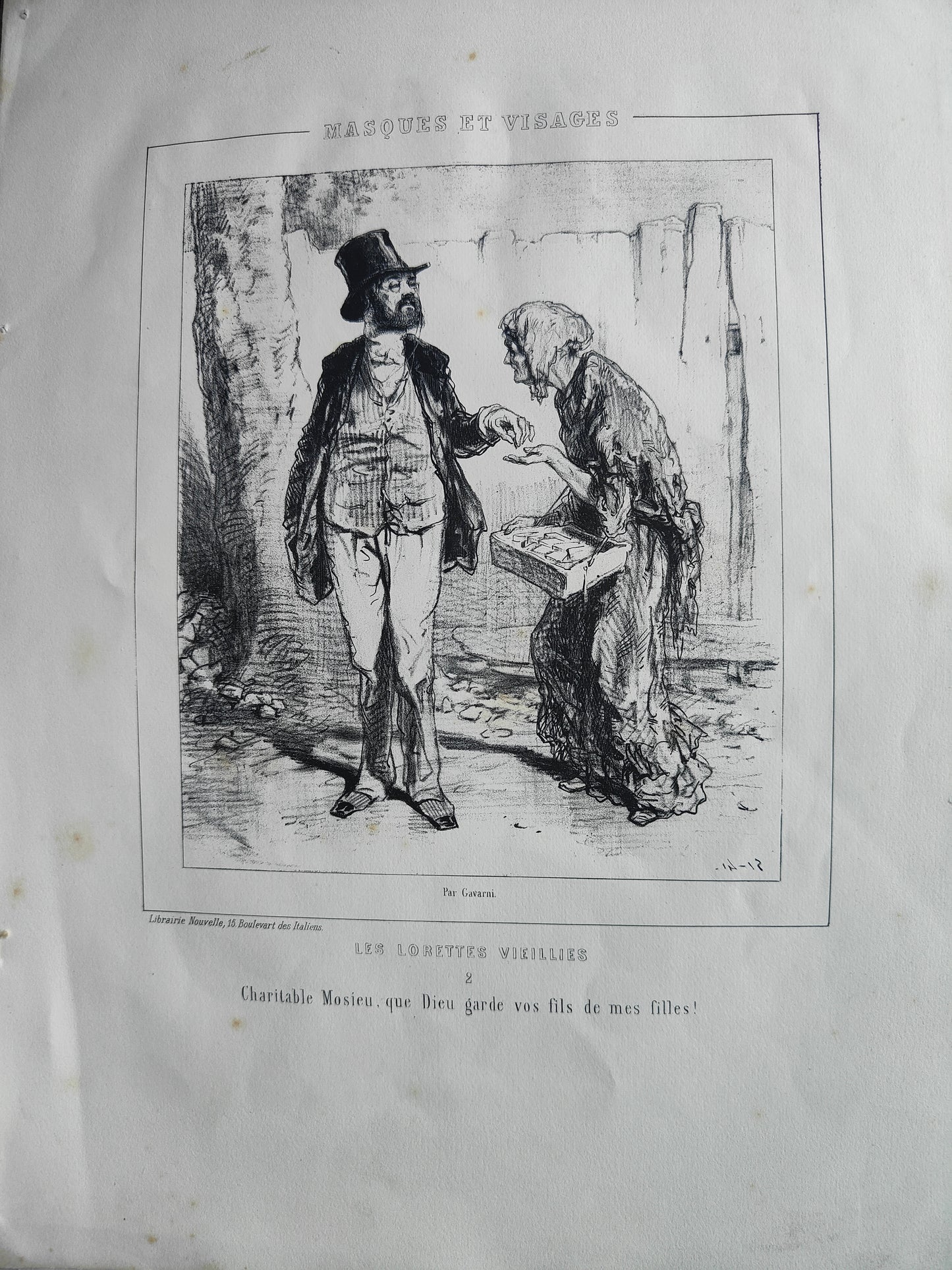 Les Lorette Vieillies série de 5 lithographies Paul Gavarni personnages féminins scènes de rue art graphique XIXe siècle
