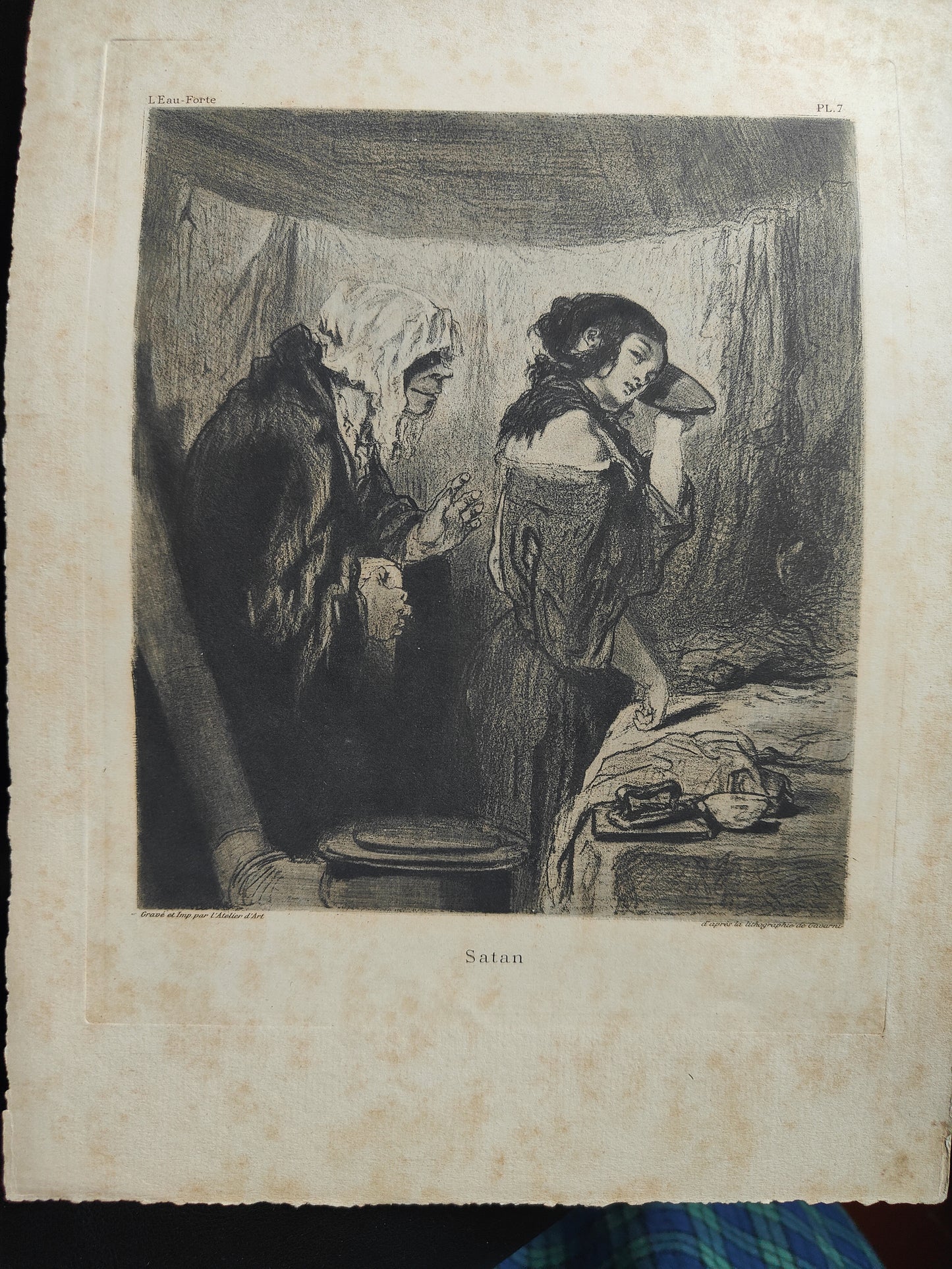 Satan eau-forte Atelier d'Art d'après lithographie Paul Gavarni illustration personnage démoniaque art graphique XIXe siècle
