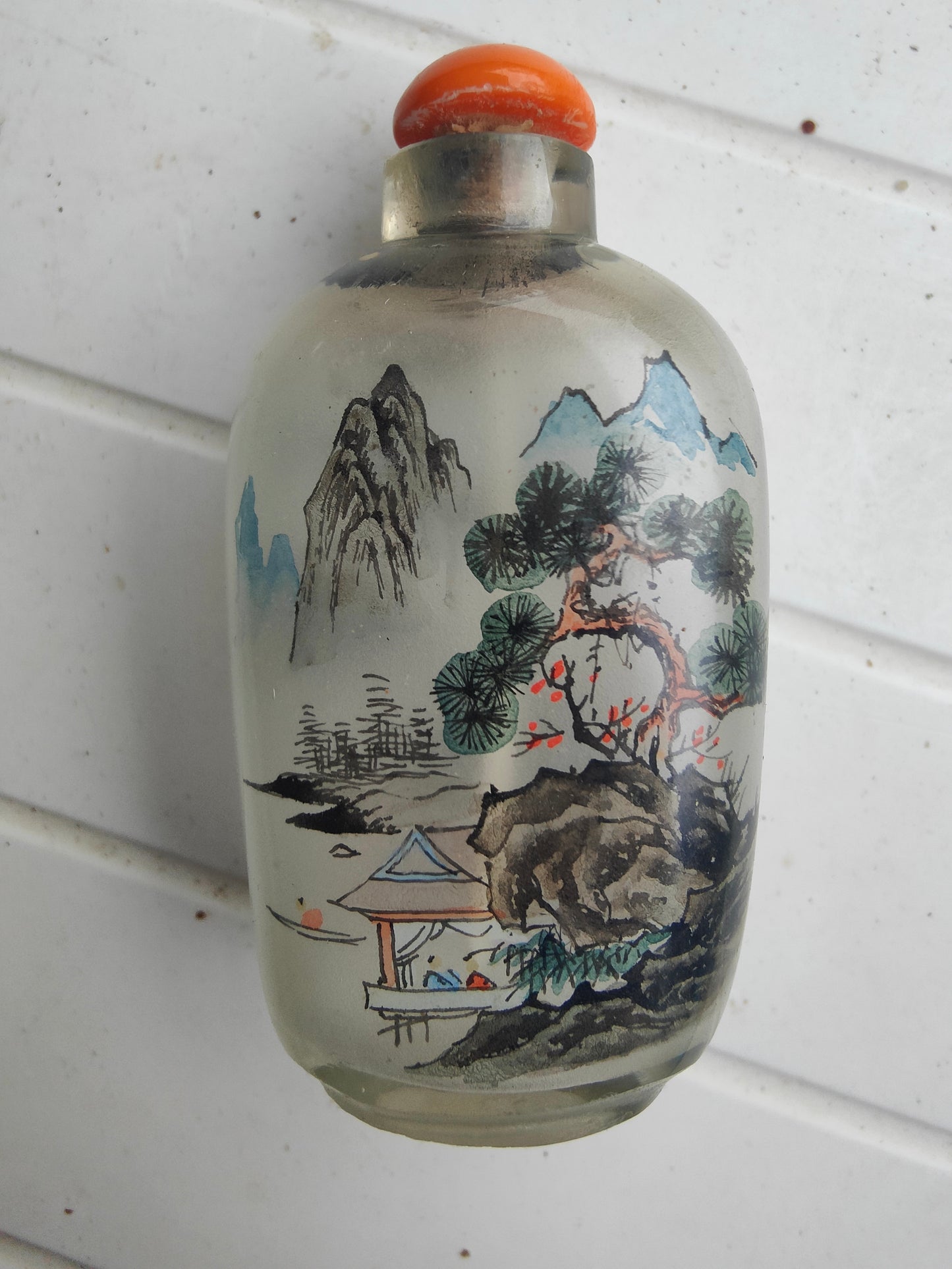 Tabatière chinoise en verre peinte à l’intérieur – snuff bottle – décor paysage