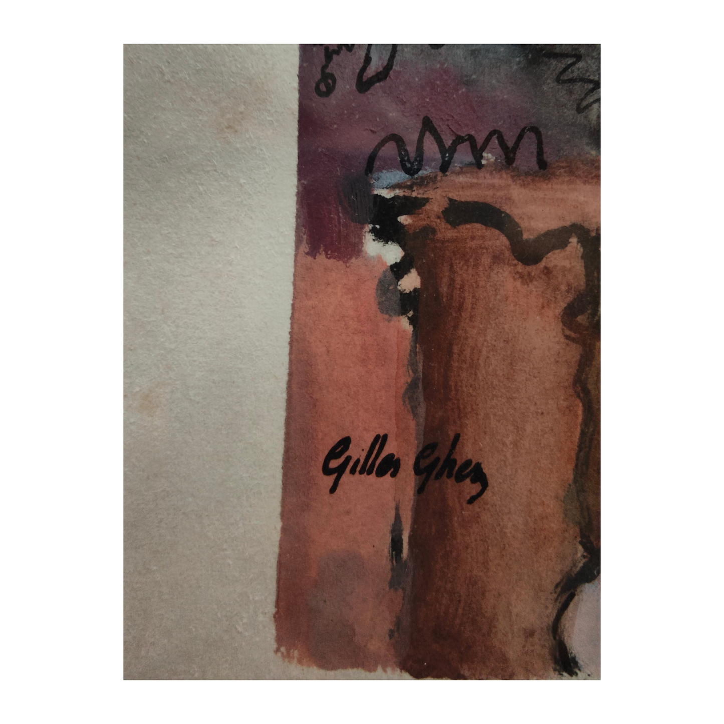Œuvre originale Rêveries de Gilles Ghez, technique mixte sur papier signée et dédicacée à la main “Pour Hervé”, encadrée sous verre, à collectionner.