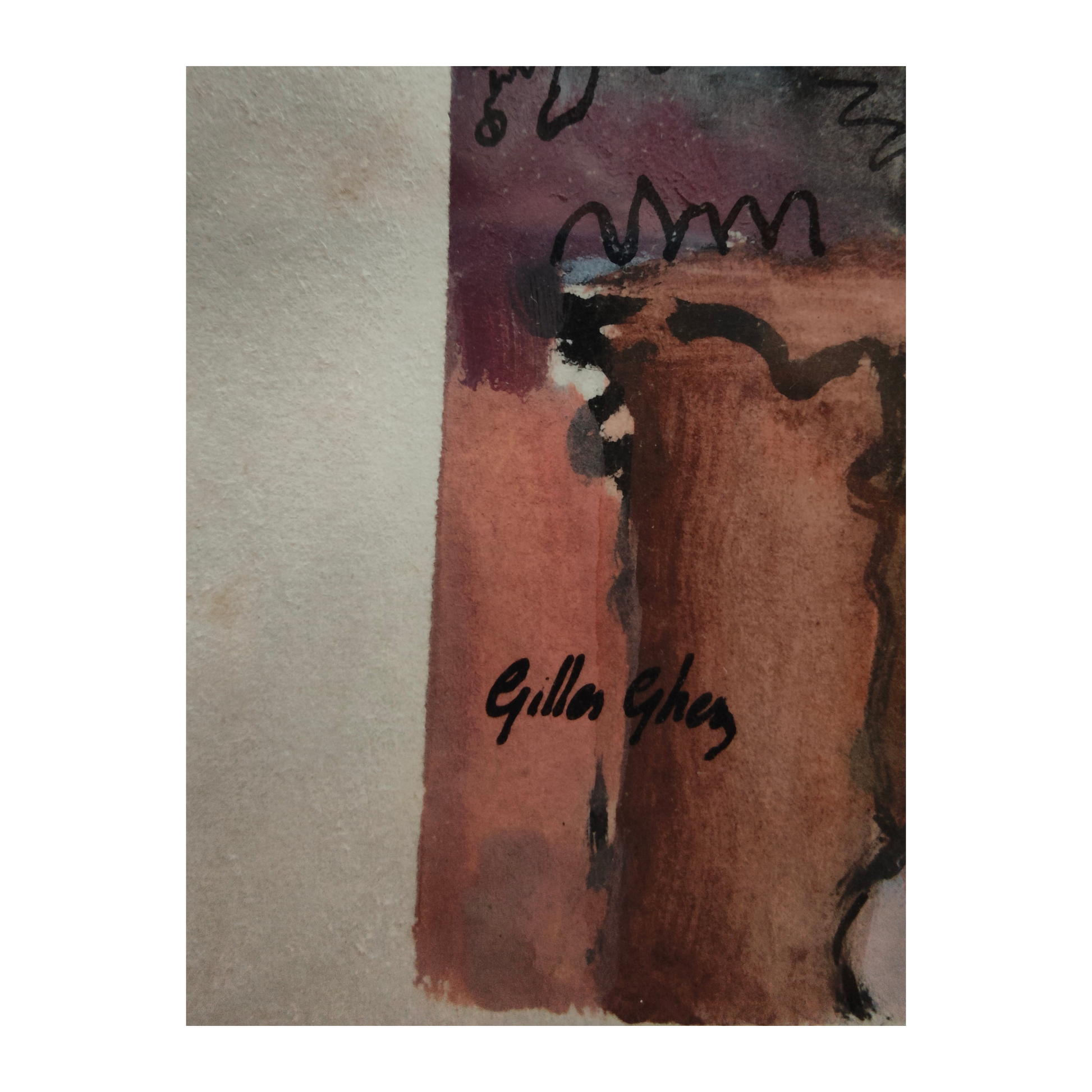 Œuvre originale Rêveries de Gilles Ghez, technique mixte sur papier signée et dédicacée à la main “Pour Hervé”, encadrée sous verre, à collectionner.