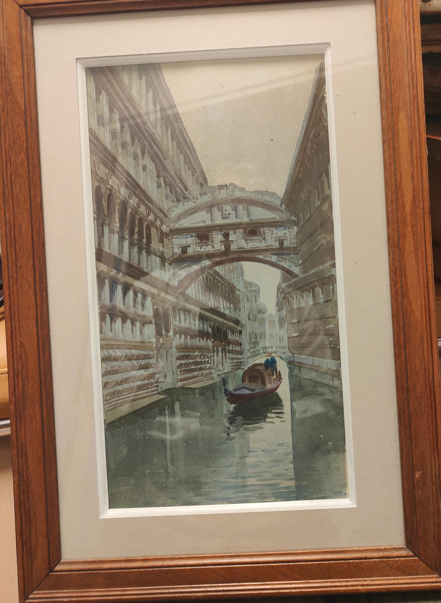 Venise le Pont des soupirs aquarelle paysage vénitien architecture romantique art français non signé authentique