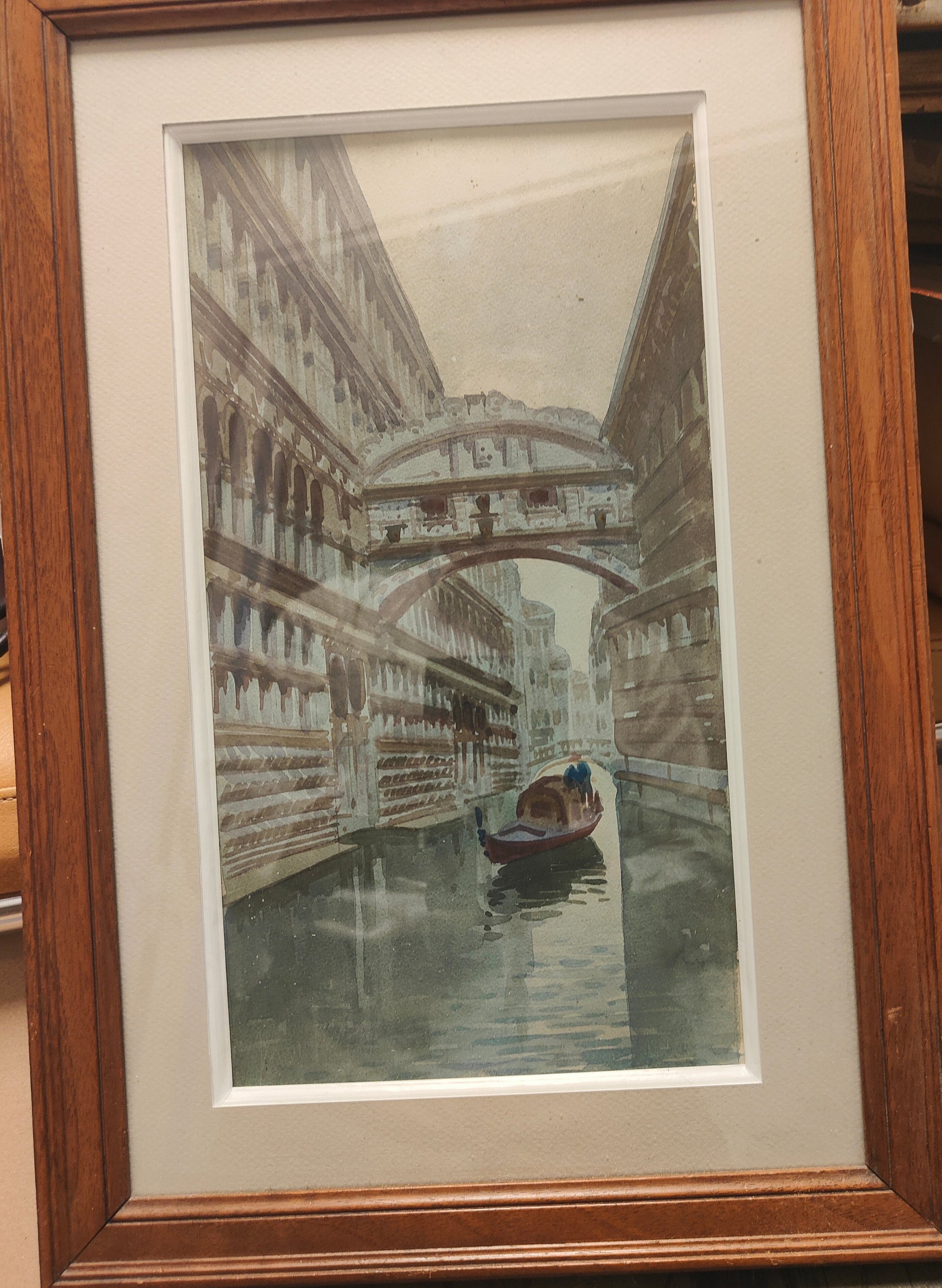 Venise le Pont des soupirs aquarelle paysage vénitien architecture romantique art français non signé authentique